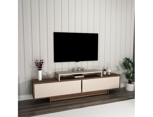CONCEPT1 - Meuble TV Grasyas noyer clair beige 180 x 29,6 x h50,2 cm