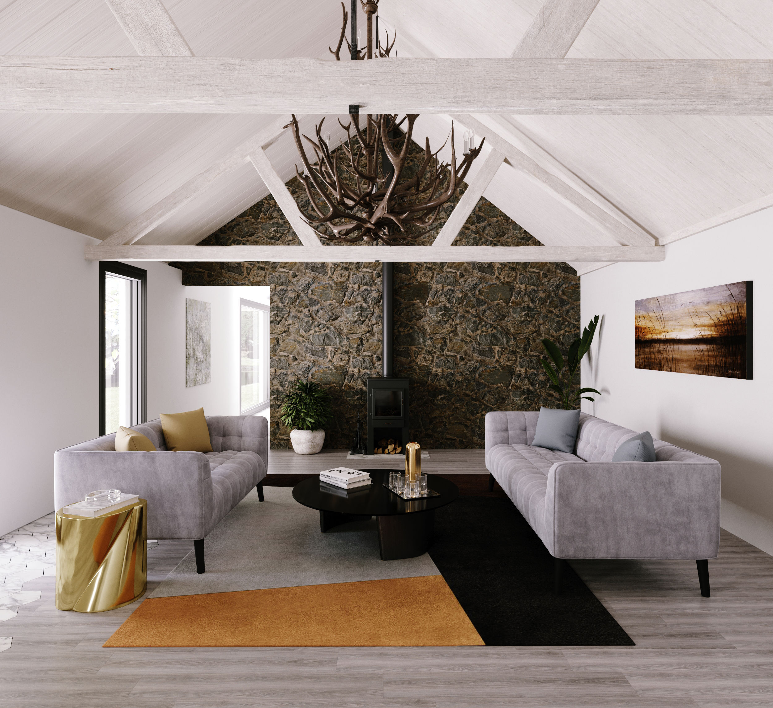 Sofa Set Samt MERLIN grau