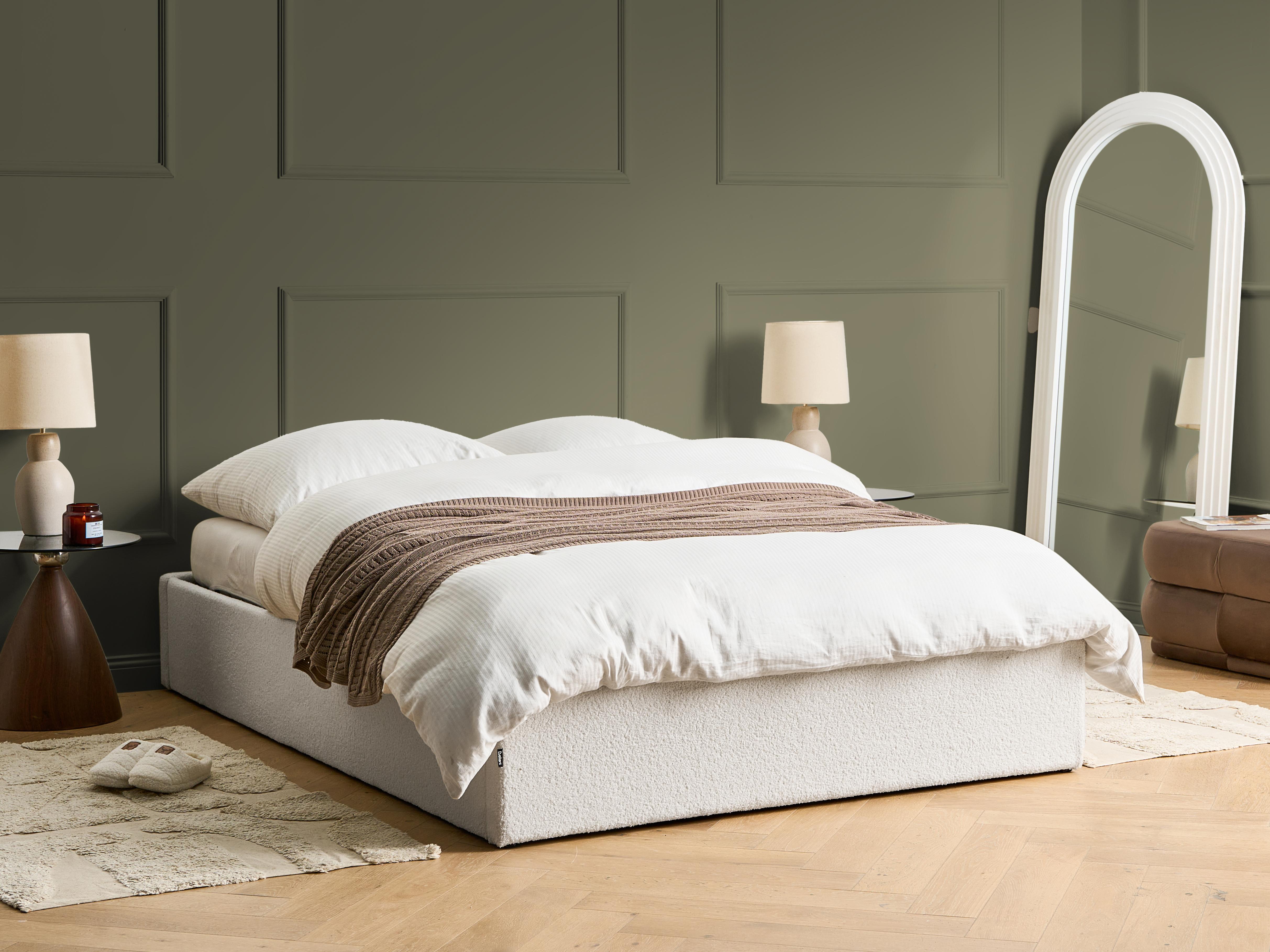 Opbergbed zonder hoofdbord Bouclé DINAN 140 x 200 cm Gebroken wit