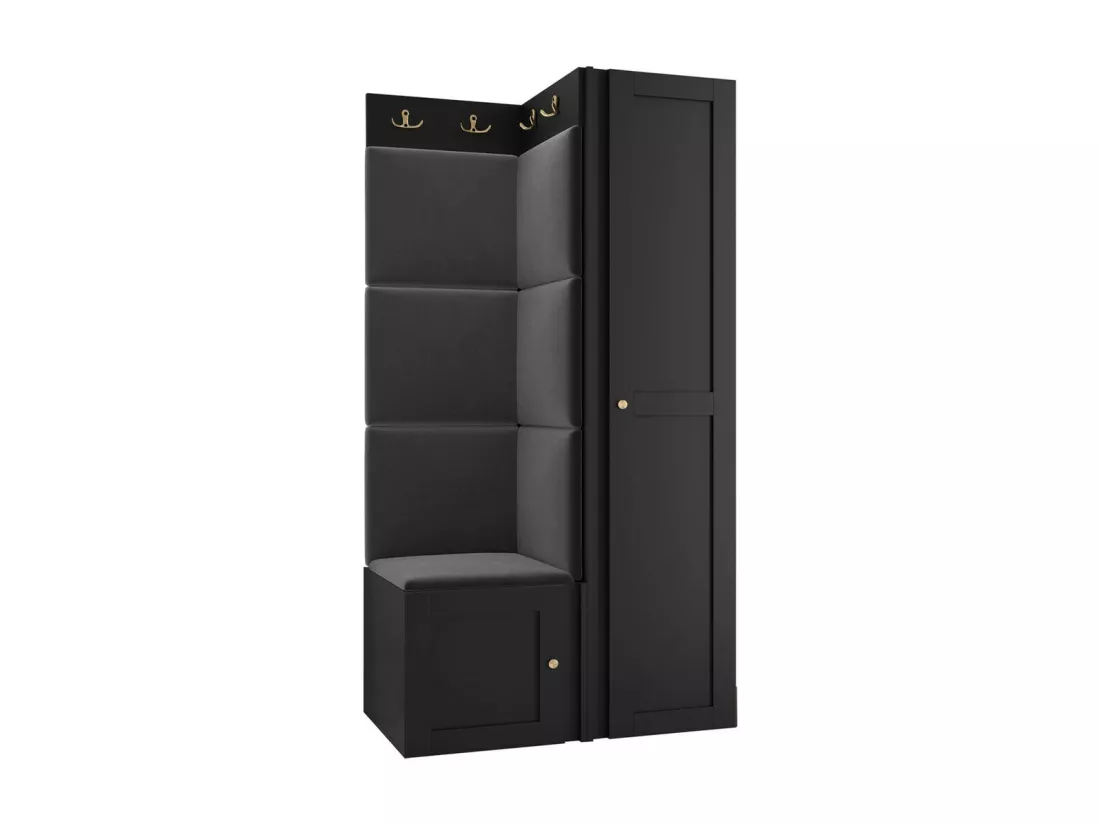Meuble d'entrée Hartford 381, 186x82x46cm, Noir, MDF|Stratifié|Tapisserie
