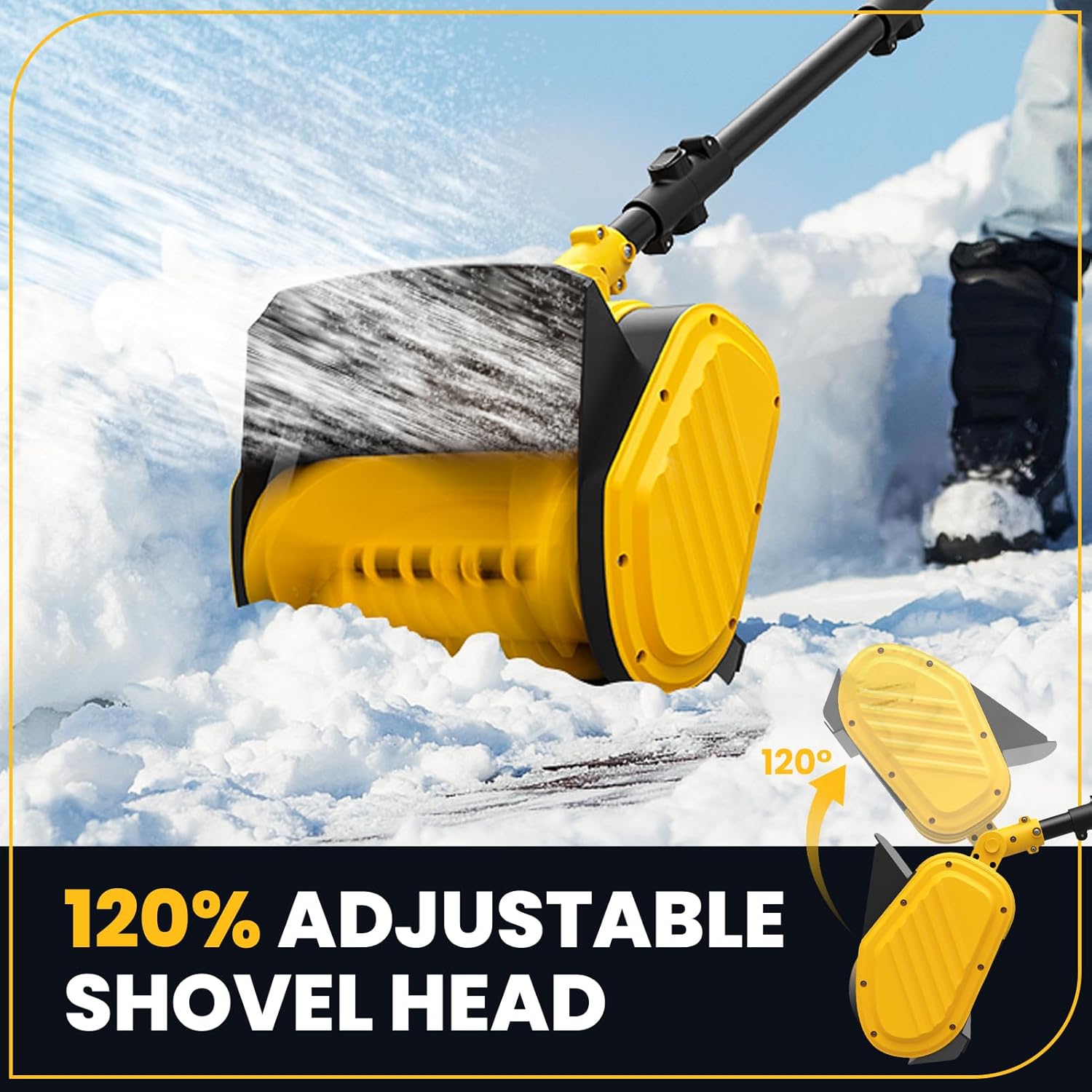 Schneefräse Akku Elektrische Schneefräse mit Akku und Ladegerät Arbeitsbreite 28cm, Schneehöhe 15cm, Auswurfweite 8m & Auswurfhöhe 1,6m,120° verstellbarem Auswurfkanal, Schneefräsen (Gelb)