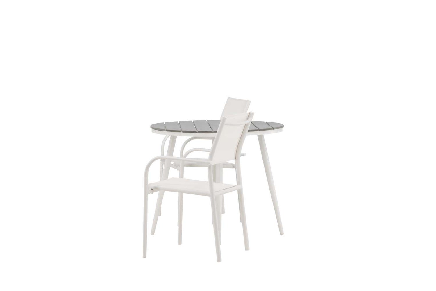 Tuinset Break: tafel Ø90cm grijs, 2 Santorini stoelen wit. 90 x 90 x 74 cm