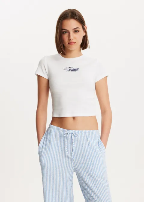 T-shirt met rib structuur wit (WIT)