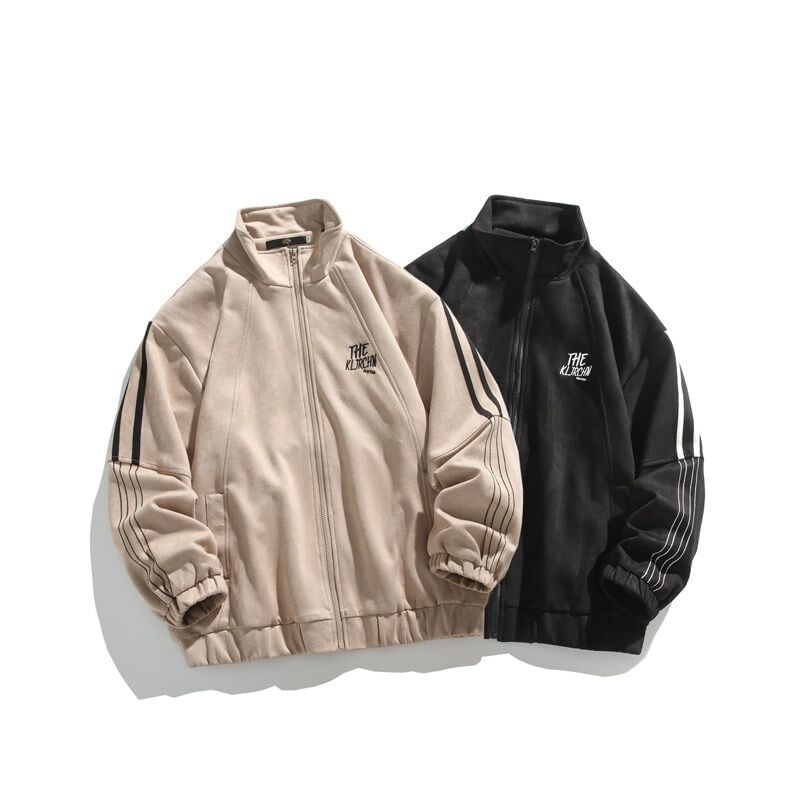 Ayuyel - Mock Neck Lettering Zip-Up Jacket