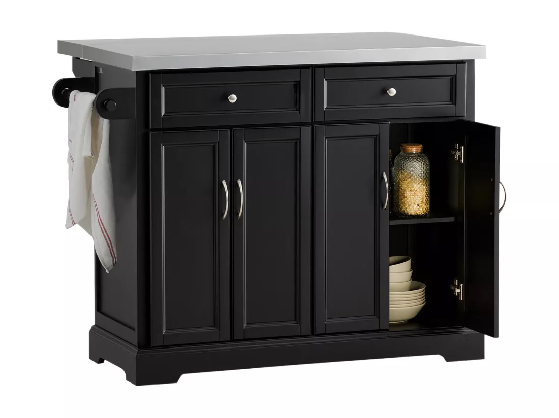 Desserte sur roulettes en Bois avec Plans de Travail Rabattable en Acier INOX, FKW71-SCH