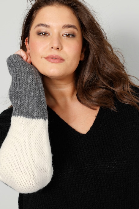 Pullover, oversized, Blockstreifen, V-Ausschnitt, Langarm