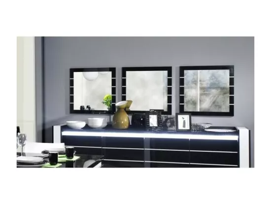 Ensemble buffet LINA avec 3 miroirs coloris noir et blanc