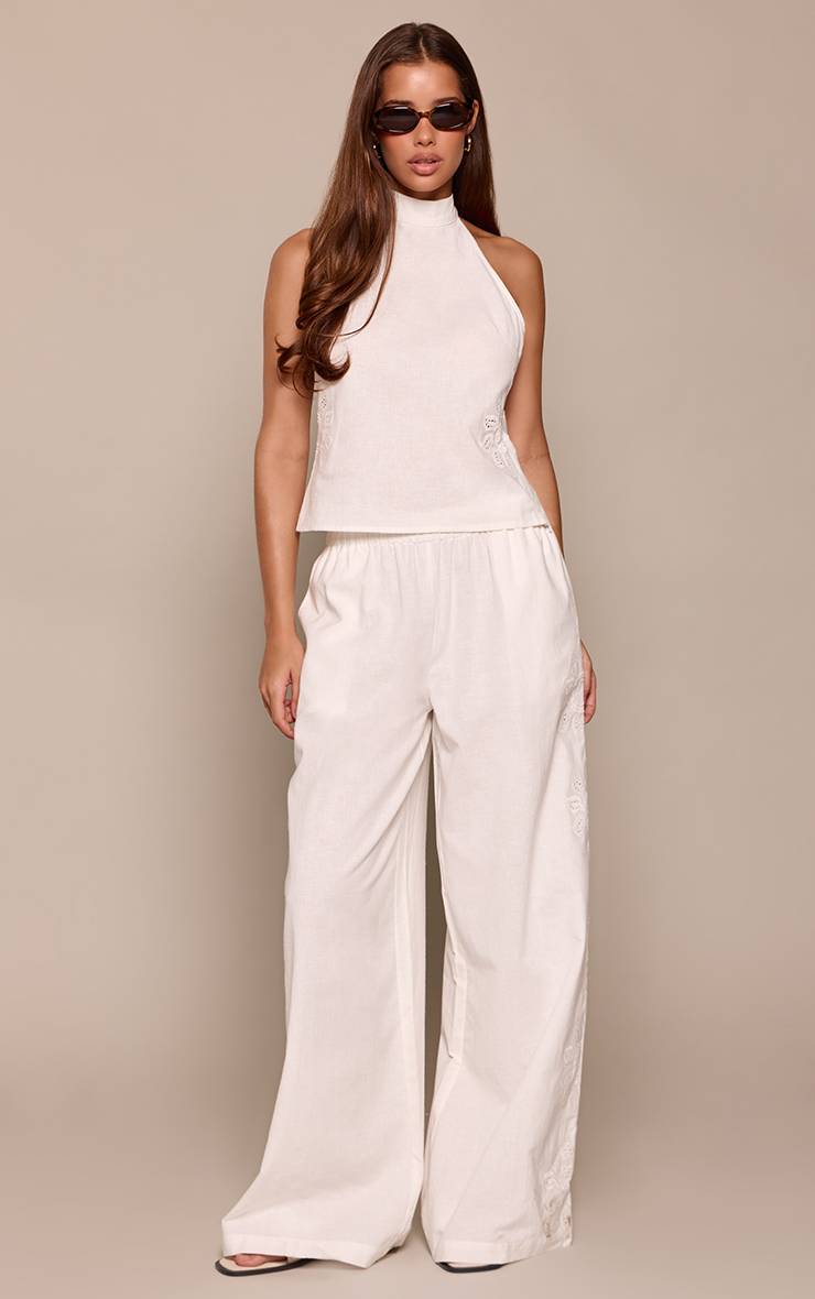 Blanc Ensemble Haut Dos Nageur En Coton Avec Broderie Soleil