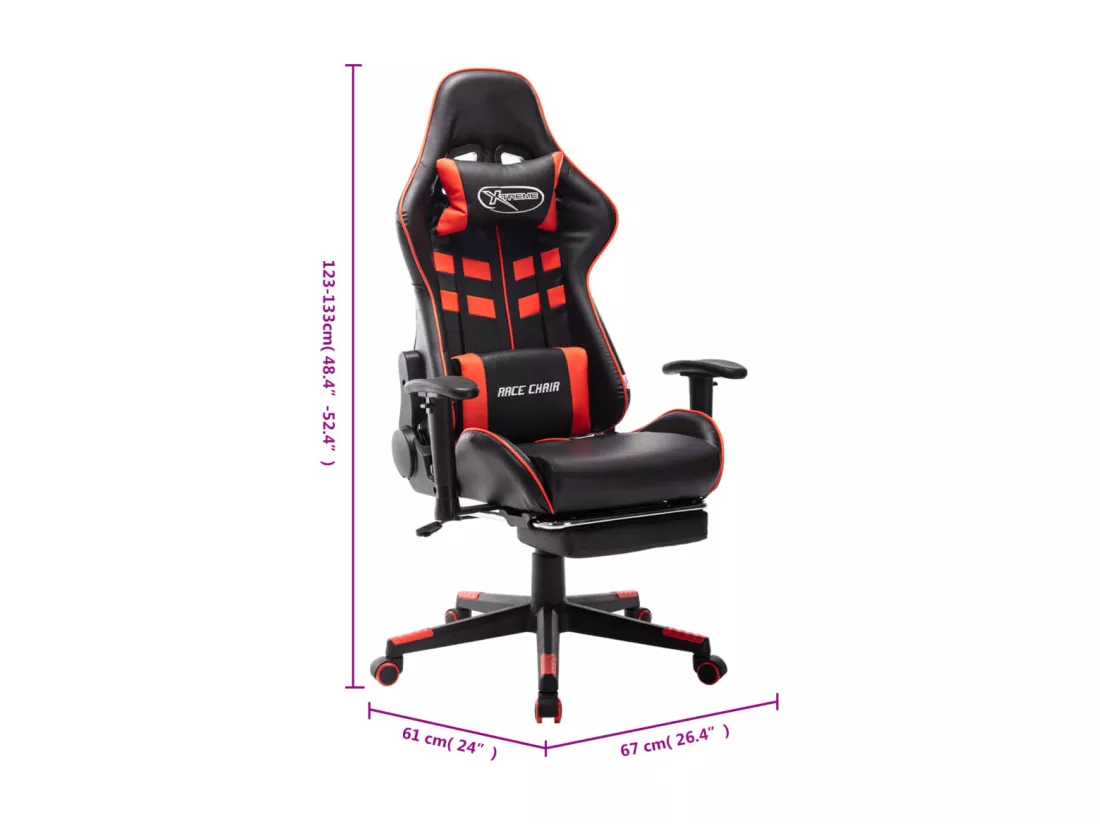 Chaise de jeu avec repose-pied Noir et rouge Cuir artificiel