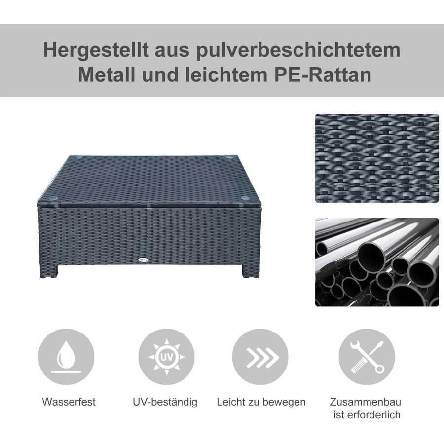 Outsunny Beistelltisch mit Glasplatte schwarz