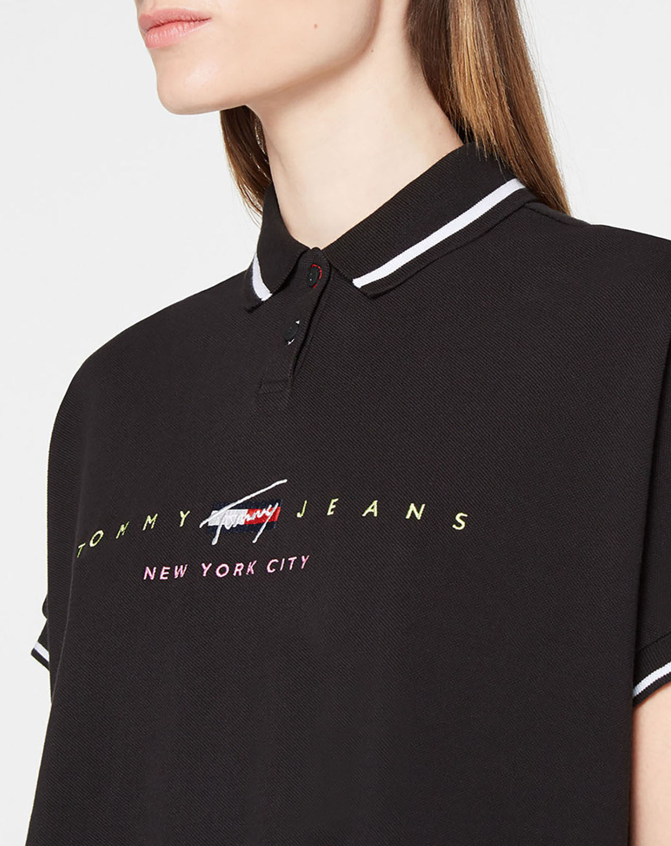 Tommy Jeans Polo 100% Coton Bio ample bxy crop modern logo noir