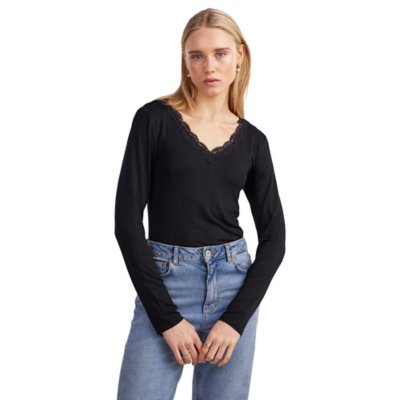 Tee-shirt à manches longues femme Pcbarbera Lace Noos Bc PIECES