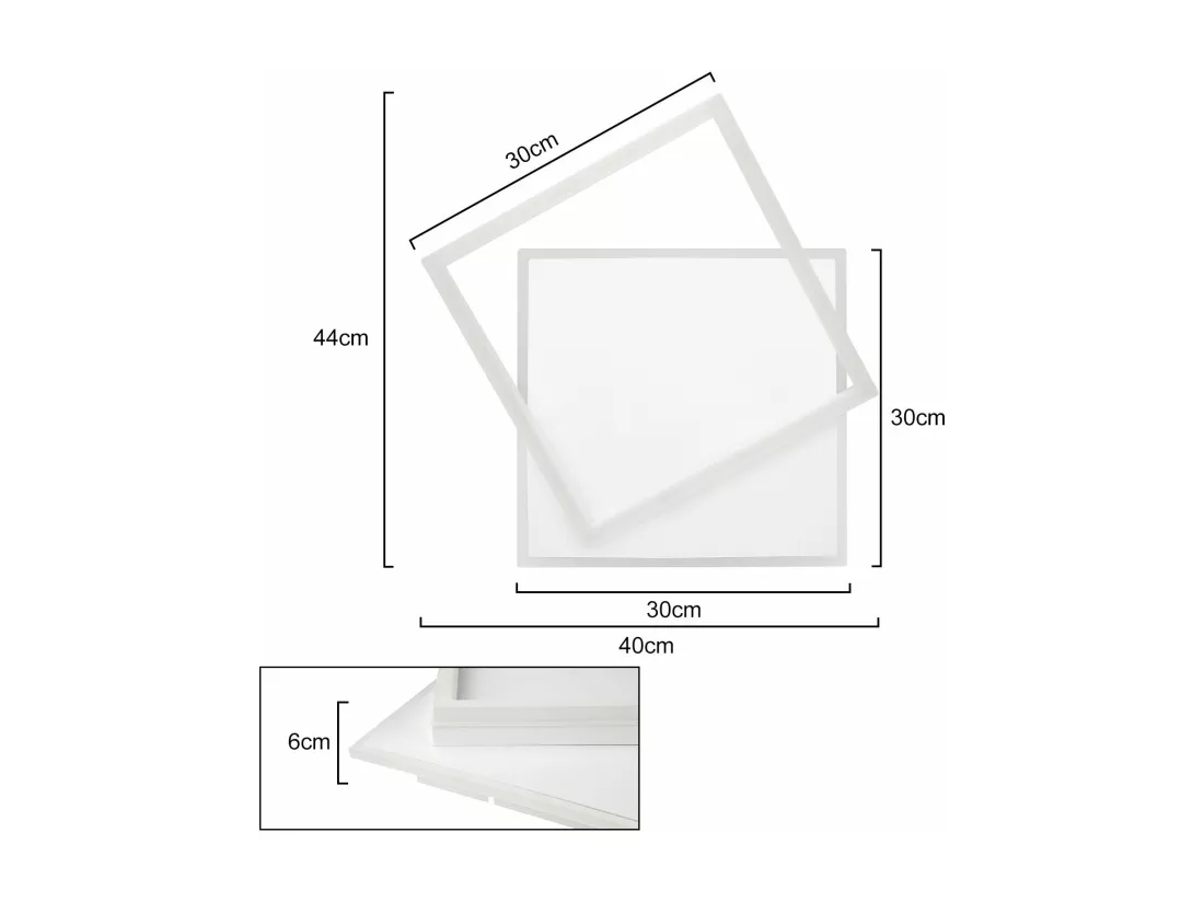 NETTLIFE Plafonnier LED réglable 44W, blanc, design carré, avec télécommande, 44x40cm