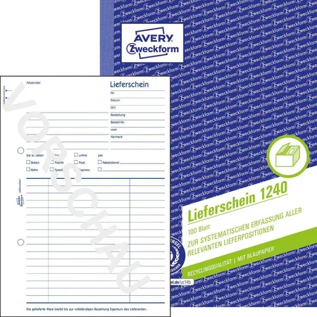 Avery Zweckform 1240 Lieferschein, A5, Recycling-Papier, mit Blaupapier, 100 Blatt