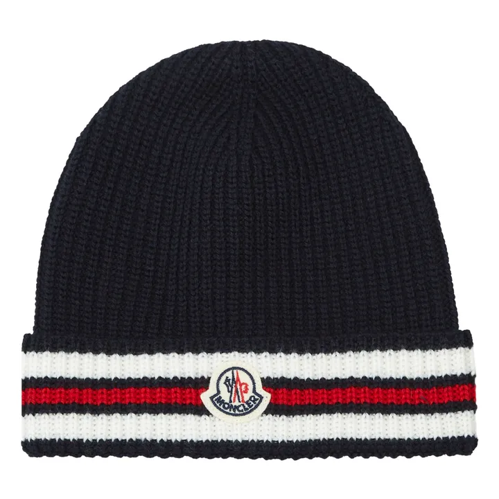 Moncler Bonnet Rayé en Tricot Ado | Bleu marine