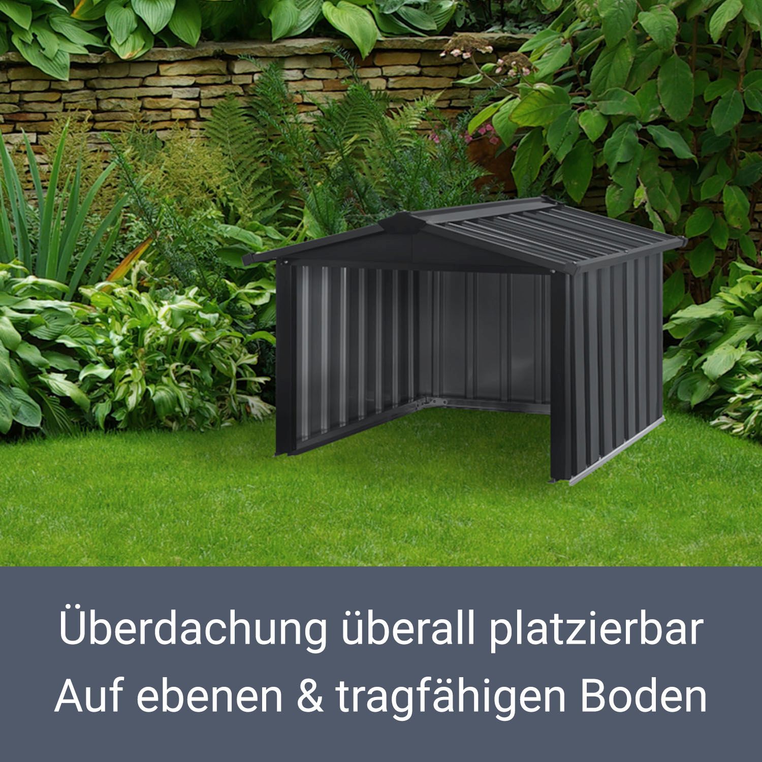 Juskys Mähroboter Garage mit Satteldach | Rasenmäher Dach Carport aus Metall | 86 × 98 × 63 cm