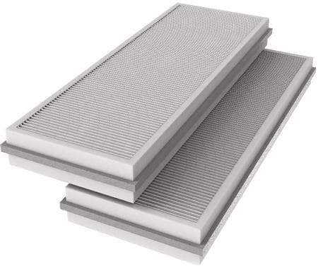SYSTEMAIR Panelfilter, sæt i filterklasse F7/M5 til VSR500. Tilluft F7 (ePM1 60%) 487x288x24 mm og fraluft M5 (ePM10 50%) 487x243x24 mm.