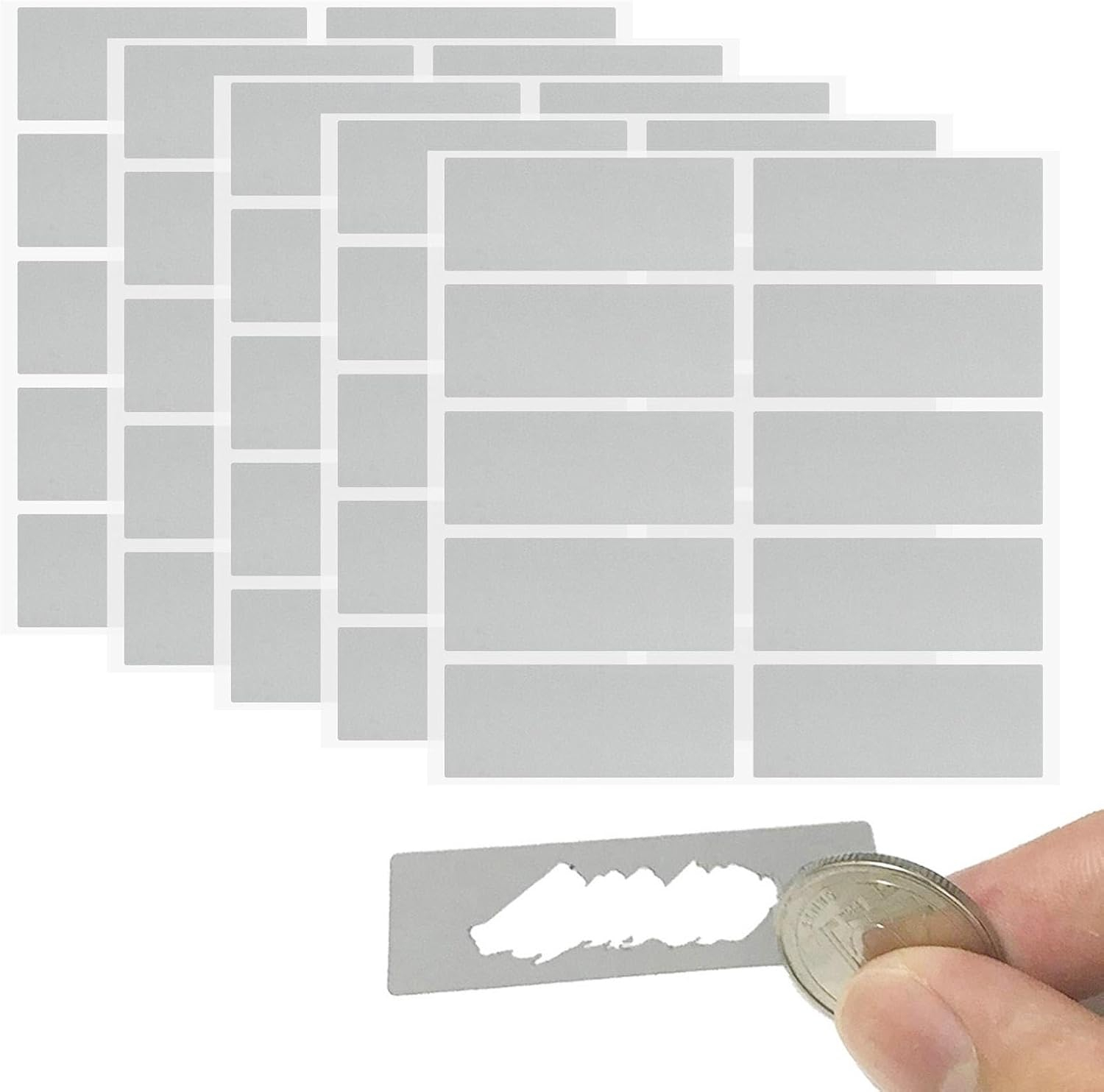 (100er Set) 65x25mm Aufkleber DIY Rubbel Sticker Selbstklebende Scratch Etiketten - Silber