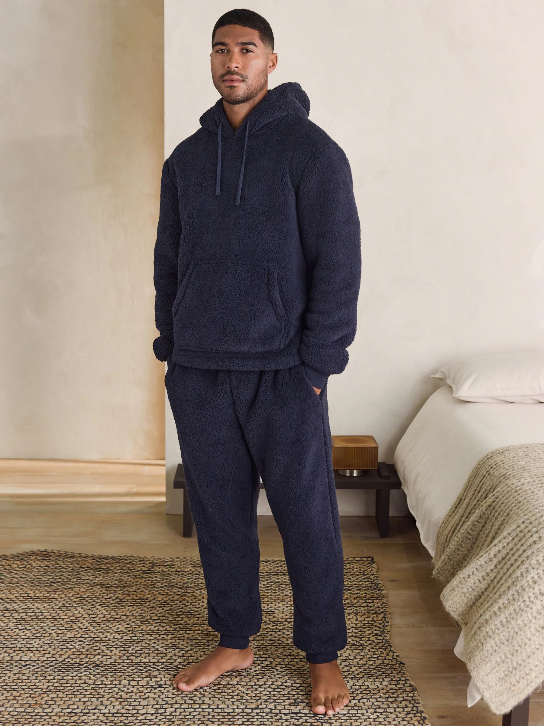 Donkerblauw - Pullover hoodie van borg