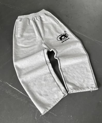Jerolenea - Elastische taille, cartoon geborduurd, contrasterend gestikt, wijde joggingbroek