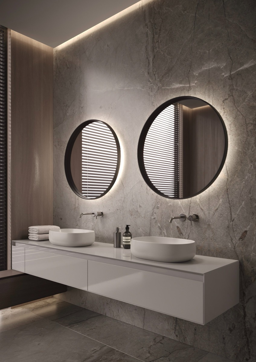 Martens Design Miami Beach spiegel met LED verlichting, spiegelverwarming en touch bediening 120cm mat zwart