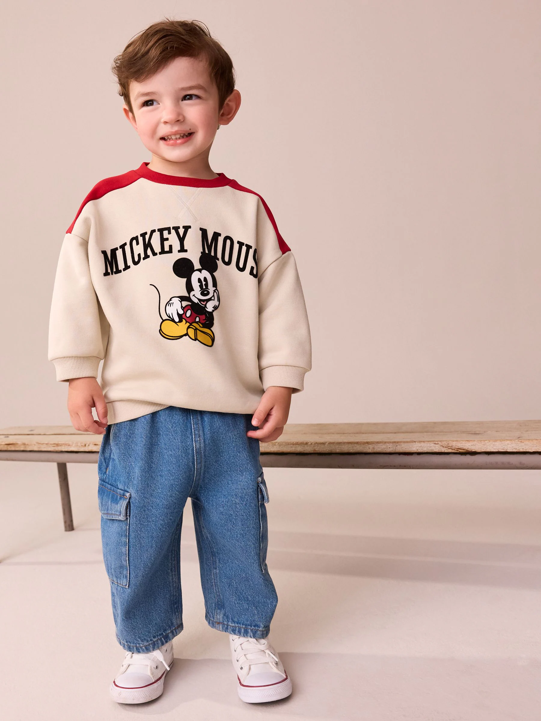Crèmekleurig/rood - Mickey Mouse sweatshirt met ronde hals (3mnd-8jr)