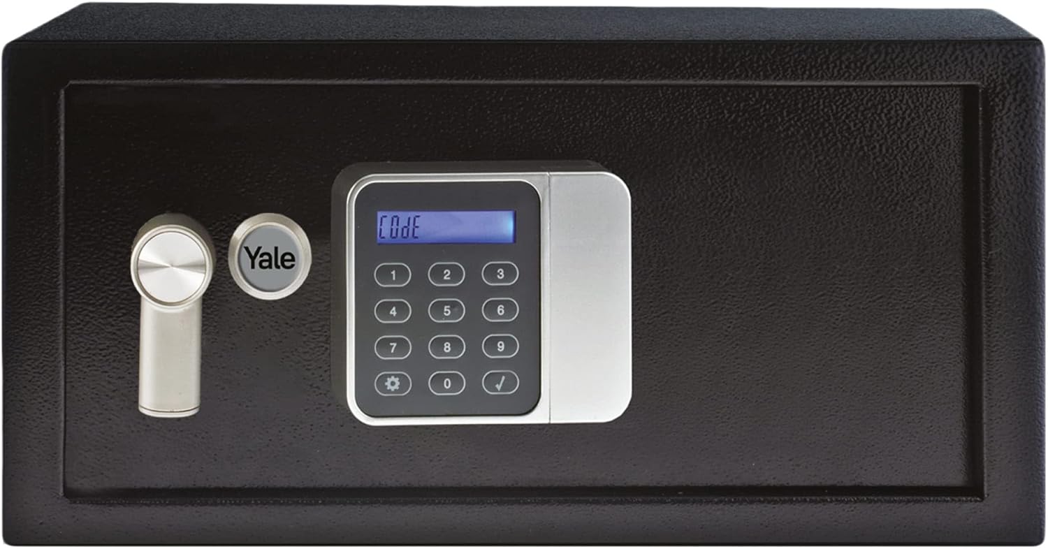 Yale Elektronischer Gäste-Tresor Laptop YLG/200/DB2 Schwarz – 24 L – PIN Code 3–6 Stellen – LCD Display – Auto Sperre – Teppichboden – Befestigung an Wand oder Boden – 200×430×350 mm