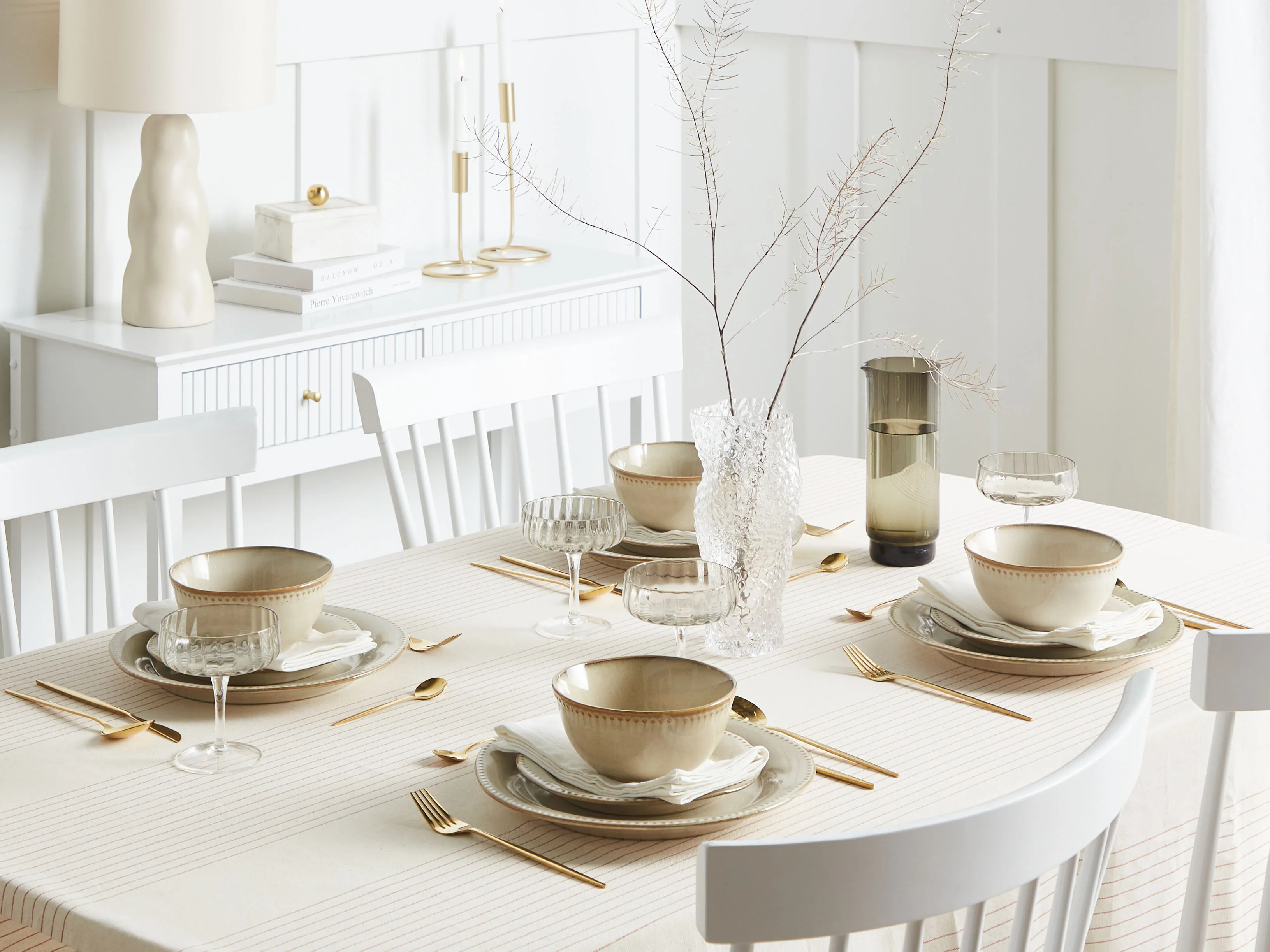 12-delige serviesset CHERVIL Steengoed Lichtbeige