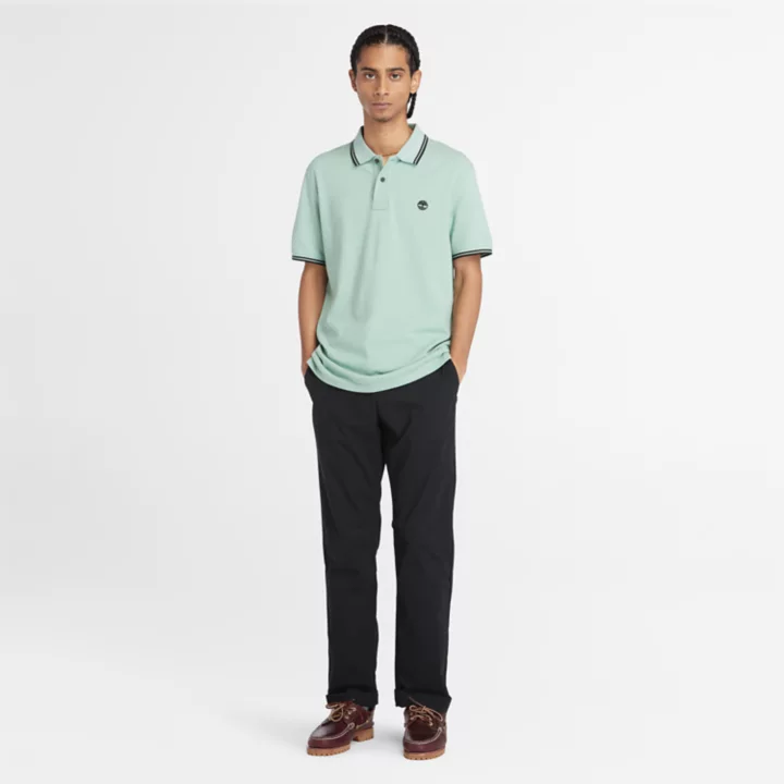 Polo à liseré en piqué pour homme en vert pâle