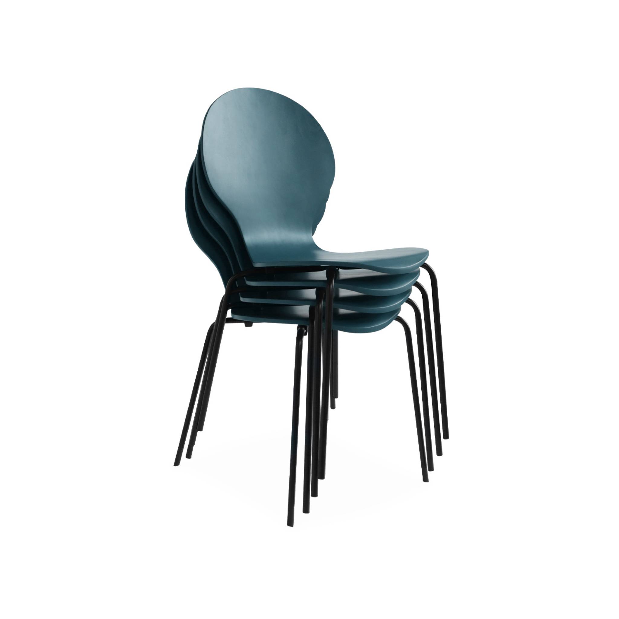 Lot de 4 chaises bleues. Rétro empilables. Bois d'hévéa et contreplaqué. Pieds en acier. Naomi. L 43 x p 48 x h 87cm