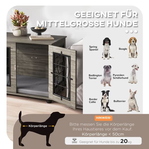 Hundebur Hundehuspute Låsbar Inngangsdør Hundekennel Netting Opptil 20 Kg Grå 80X56X63Cm
