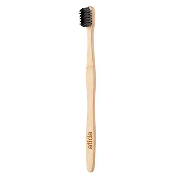 Escova de dentes Atida Oral-Body de bambu, tamanho adulto médio, preta.