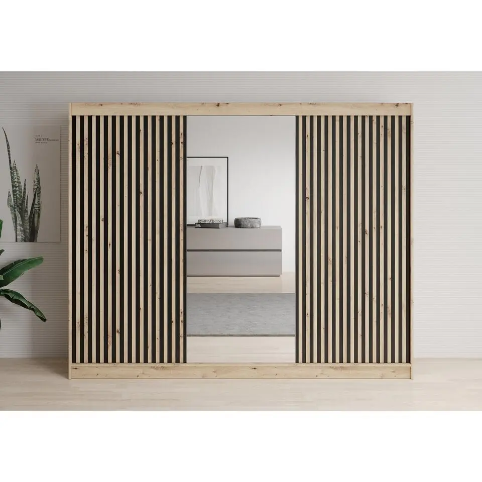 Meubella - Kledingkast Lisbon 2 - Eiken - 250 cm - Met spiegel