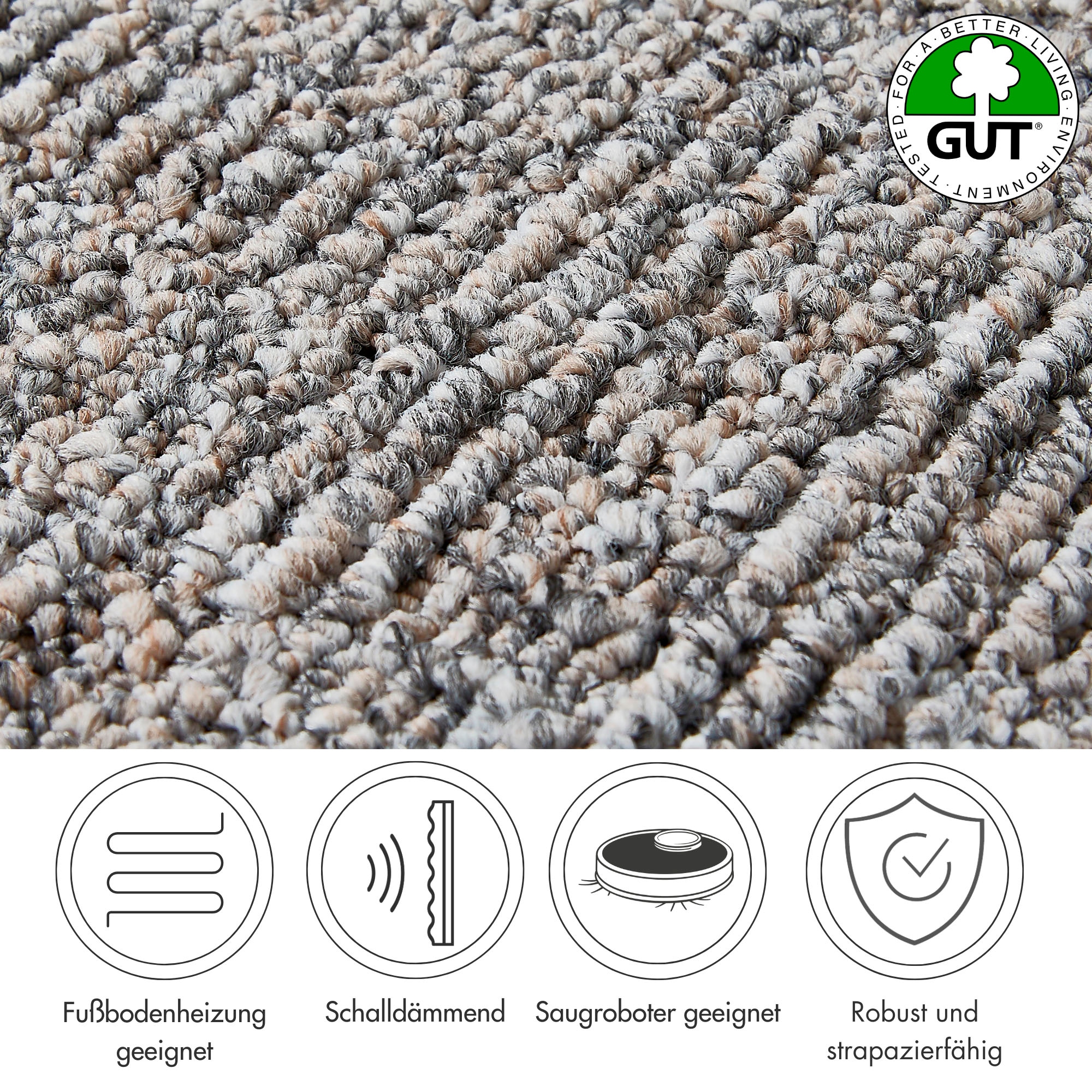 Andiamo Teppichboden »Patras, Strukturschlinge, Made in Netherlands« rechteckig 8,5 mm Höhe meliert, Breite 400 cm oder 500 cm, strapazierfähig & robust