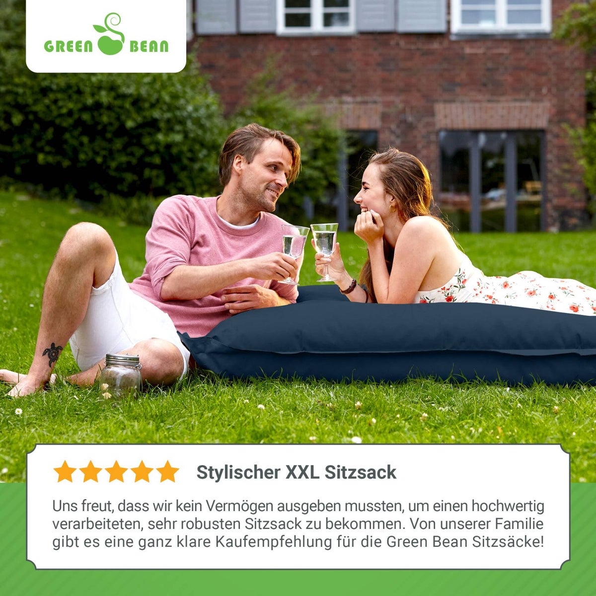Green Bean XXL zitzak 140x180cm 380 liter kinder- en volwassenenzitzak EPS-korrelvulling gigantische zitzak grote ligstoel voor buiten wasbaar weerbestendig zitkussen vloerkussen donkerblauw