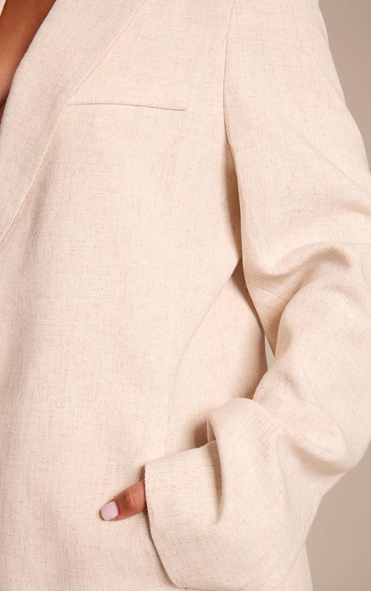 Gris Pierre Petite Blazer Oversize À Poche Aspect Lin Coordonné