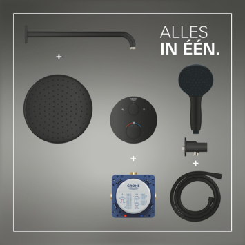 Grohe Precision Thermostat Perfect inbouw douchesysteem met  Vitalio Comfort 250 hoofddouche rond Mat Zwart