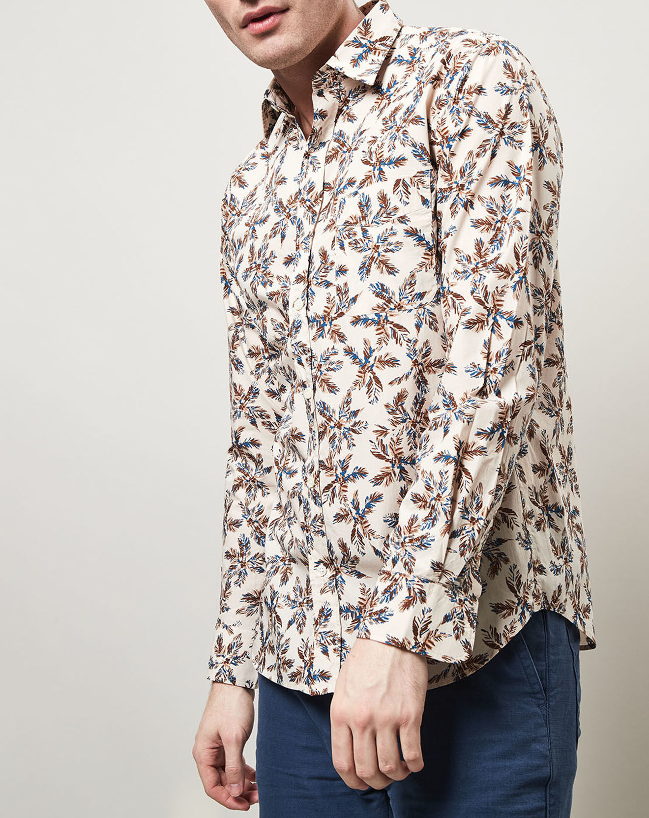 Hartford Chemise slim Storm imprimé palmiers beige