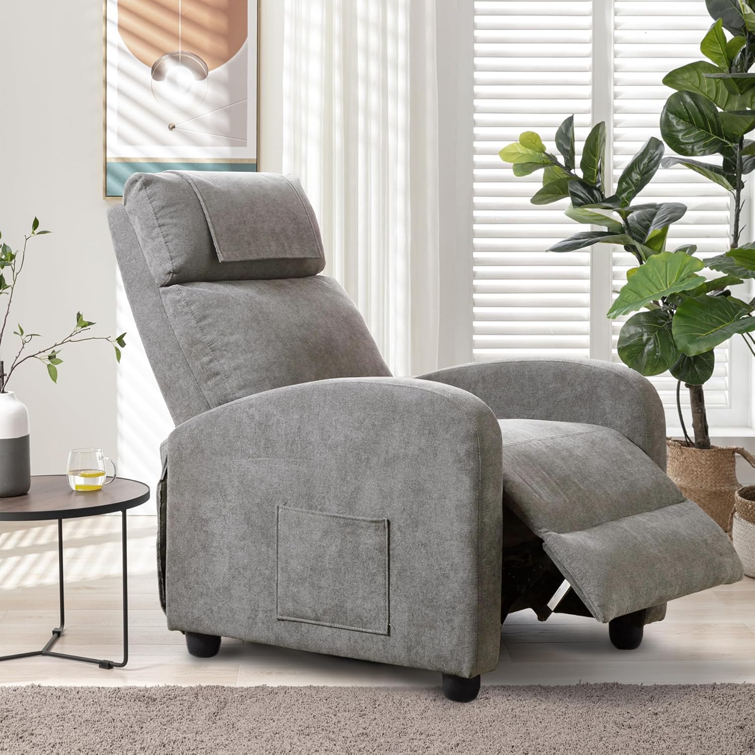 Relaxsessel Ergonomisch Massagefunktion, Einzelsofa Liegefunktion mit Heizung, Lesesessel Fernsehsessel Körper Vibration Sessel, Gesund Loungesessel Polstersessel, 67.5X87X100 cm (Hellgrau)