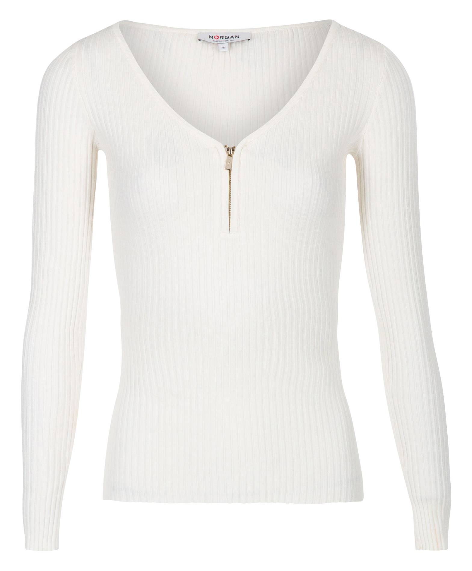 Pull col V zippé en maille côtelée | Blanc
