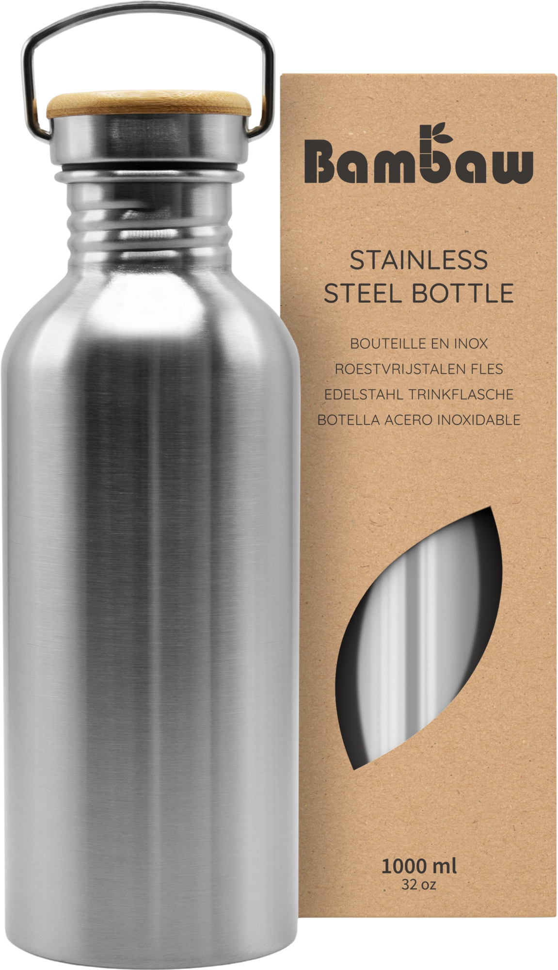 Bambaw  Edelstahlflasche 1000 ml, Natural Steel