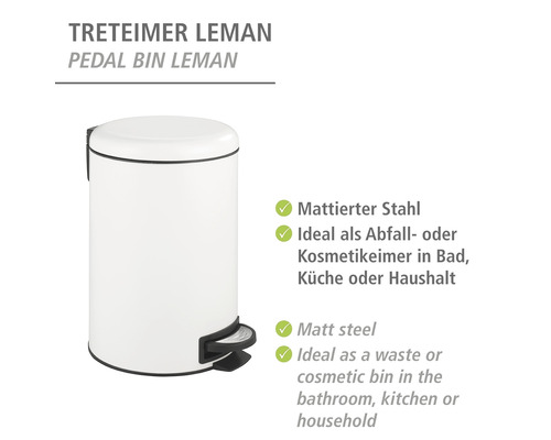 Wenko Leman Easy Close pedaalemmer, 12 l, mat wit