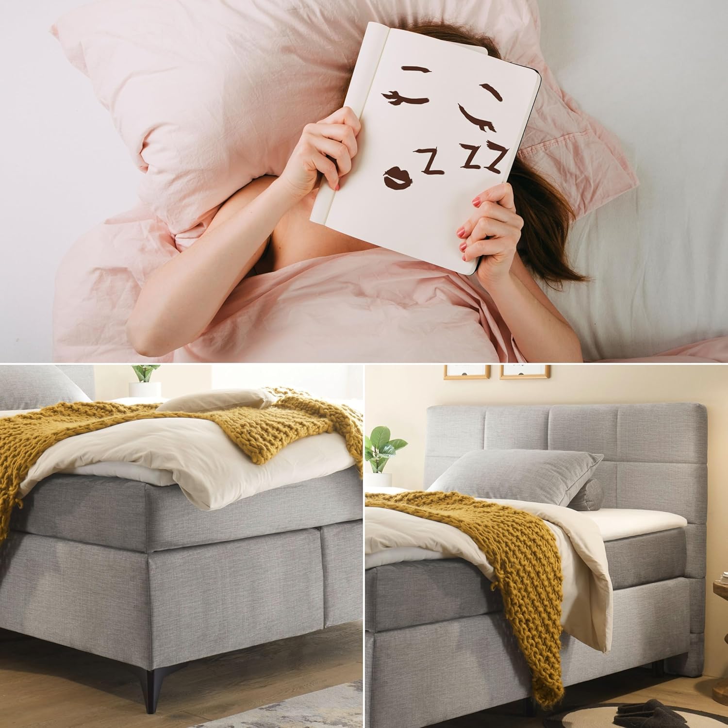 Stella Trading NAVARRA 6 Boxspringbett 140x200, Silber - Bequemes Doppelbett mit 7-Zonen-Federkern Matratze & Kaltschaum Topper - 143 x 113 x 210 cm (B/H/T)