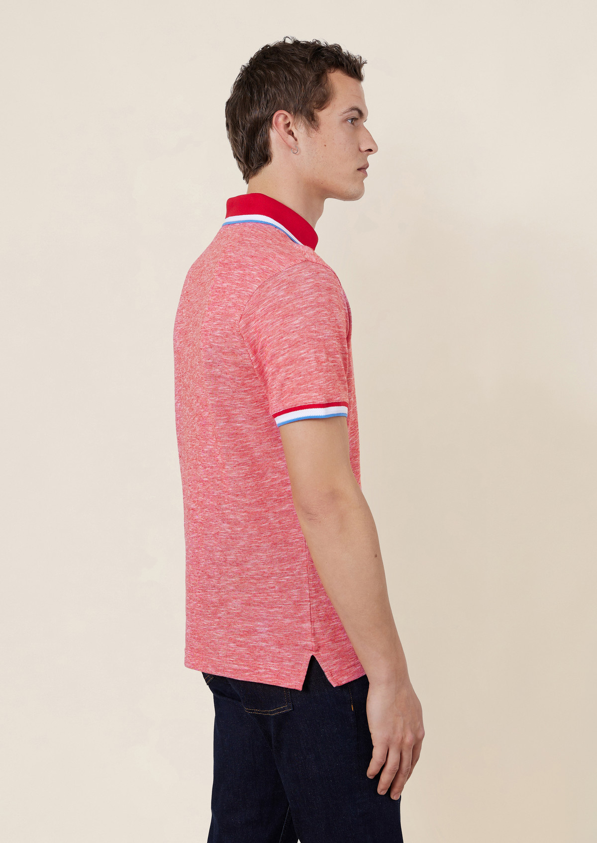 Polo manches courtes Slim en coton et lin unis rouges