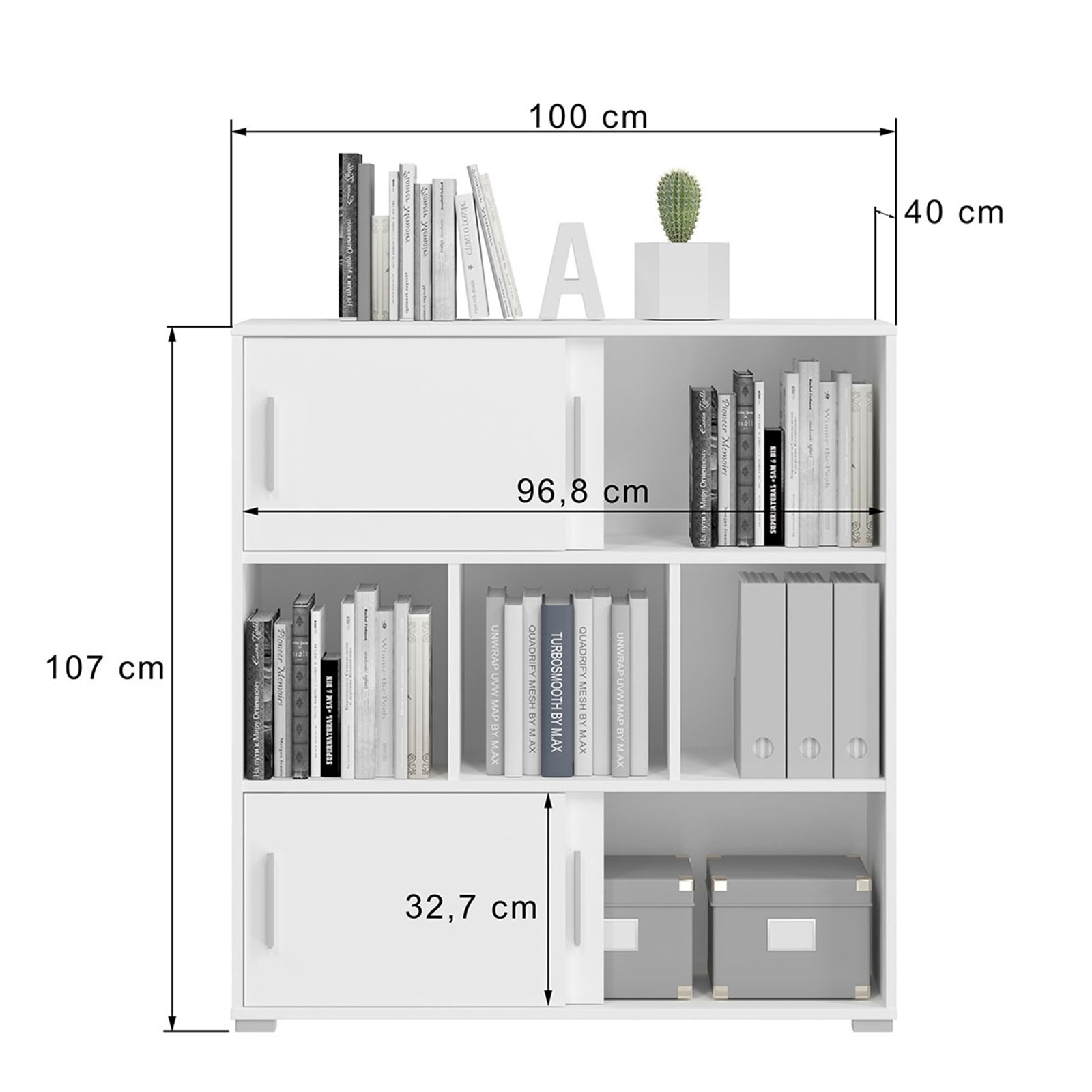 Kommode MOVER - weiß - 4 Schiebetüren - 100x107 cm