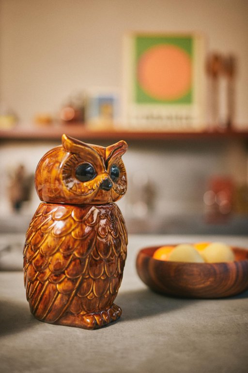 HKliving 70's Ceramic Owl voorraadpot roasted