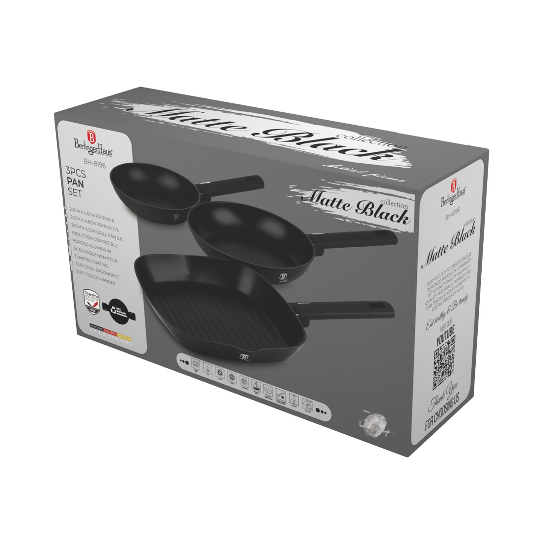 Berlinger Haus 3-teiliges Bratpfannen-Set Ø 20/24/28 cm Matte Black CollectionX