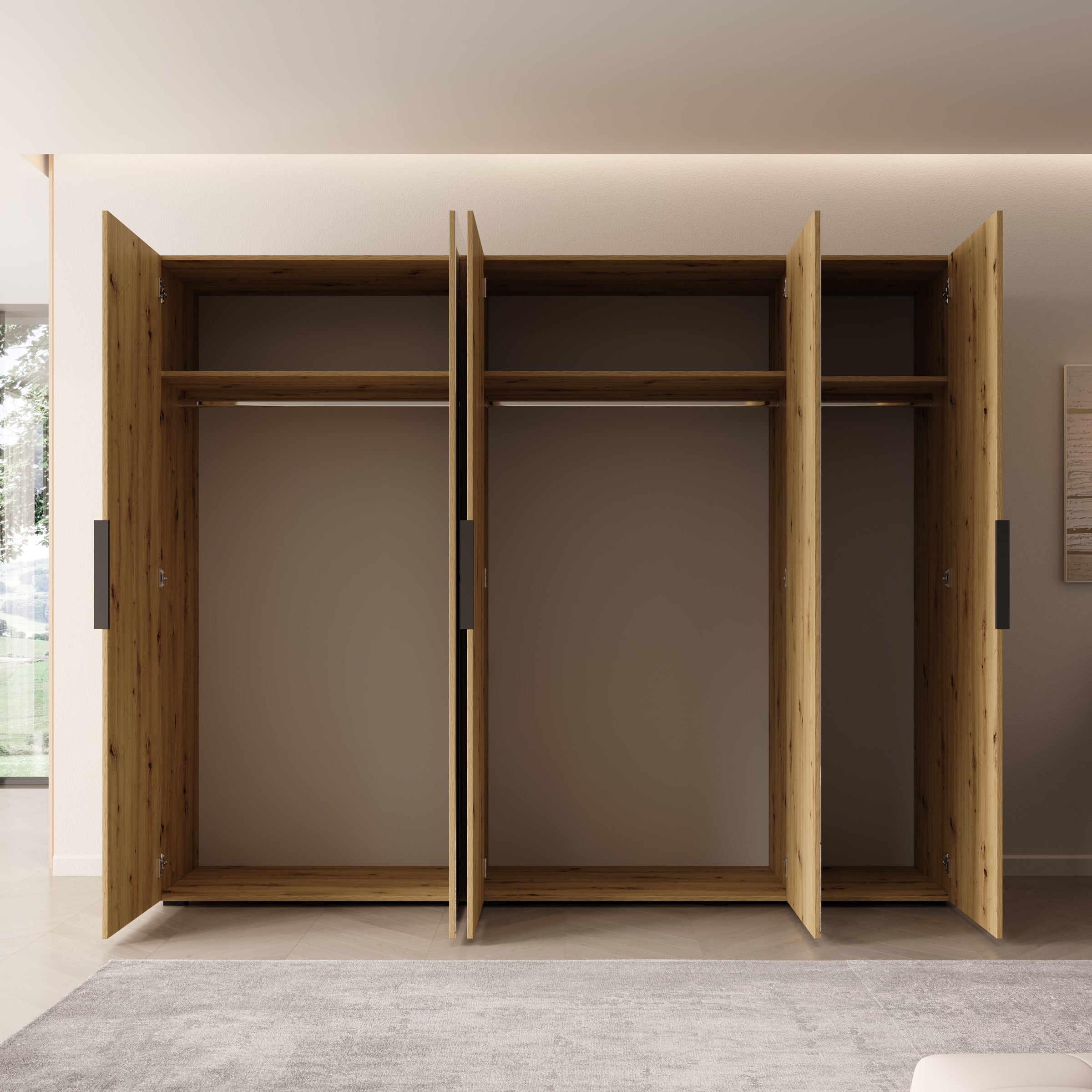 Meubella - Kledingkast Marquesa - Eiken - 250 cm - Met spiegel