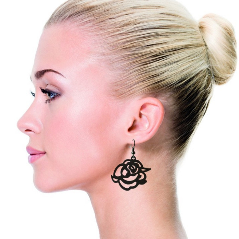 Boucles d'Oreilles Pendantes Roses en Silicone Noir