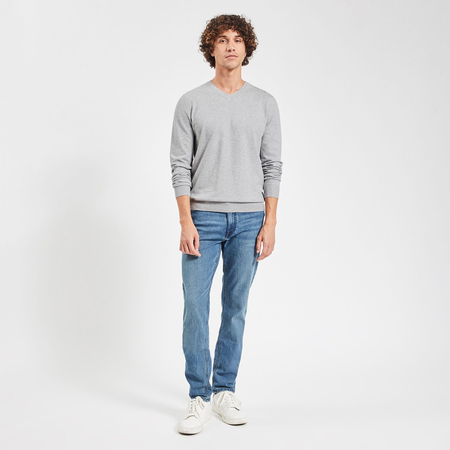 Pull essentiel à col v Gris moyen